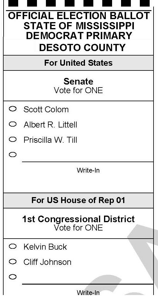 Federal Primary Election 2026  DEMOCRAT Sample Ballot